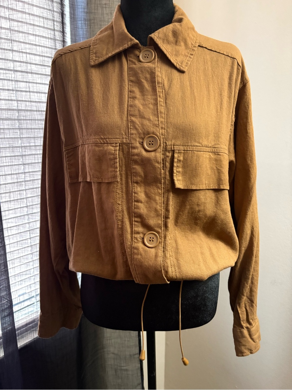 Max Studio Caramel Tan Button-Front Utility Jacket